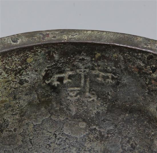 A Chinese archaistic bronze tripod ritual food vessel, Ding, early Western Zhou dynasty style, 19cm high, 16cm wide